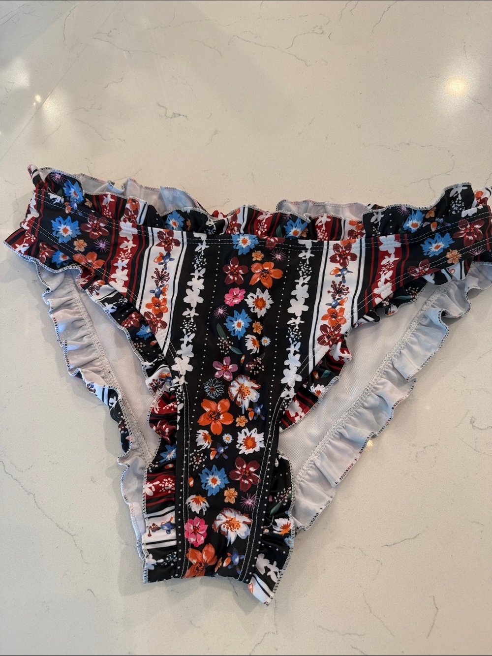 Floral Ruffle Bikini Bottoms - Black Floral